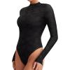 imageREORIA Womens Lace Crew Neck Bodysuits Long Sleeve Double Lined Going Out Fashion Tops 2024 TrendyBlack