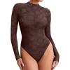 imageREORIA Womens Lace Crew Neck Bodysuits Long Sleeve Double Lined Going Out Fashion Tops 2024 TrendyCoffee