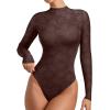 imageREORIA Womens Lace Crew Neck Bodysuits Long Sleeve Double Lined Going Out Fashion Tops 2024 TrendyCoffee