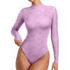 imageREORIA Womens Lace Crew Neck Bodysuits Long Sleeve Double Lined Going Out Fashion Tops 2024 TrendyLilac