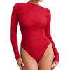 imageREORIA Womens Lace Crew Neck Bodysuits Long Sleeve Double Lined Going Out Fashion Tops 2024 TrendyRed