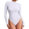 imageREORIA Womens Lace Crew Neck Bodysuits Long Sleeve Double Lined Going Out Fashion Tops 2024 TrendyWhite
