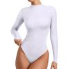 imageREORIA Womens Lace Crew Neck Bodysuits Long Sleeve Double Lined Going Out Fashion Tops 2024 TrendyWhite