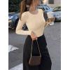 imageREORIA Womens Long Sleeve Bodysuits Fall Basic Round Neck Lightweight Double Lined Layering Slim Body Suit TopsApricot