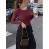 imageREORIA Womens Long Sleeve Bodysuits Fall Basic Round Neck Lightweight Double Lined Layering Slim Body Suit TopsBurgundy