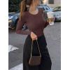 imageREORIA Womens Long Sleeve Bodysuits Fall Basic Round Neck Lightweight Double Lined Layering Slim Body Suit TopsCocoa