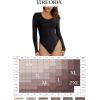 imageREORIA Womens Long Sleeve Bodysuits Fall Basic Round Neck Lightweight Double Lined Layering Slim Body Suit TopsCocoa