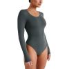 imageREORIA Womens Long Sleeve Bodysuits Fall Basic Round Neck Lightweight Double Lined Layering Slim Body Suit TopsDark Grey