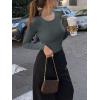 imageREORIA Womens Long Sleeve Bodysuits Fall Basic Round Neck Lightweight Double Lined Layering Slim Body Suit TopsDark Grey