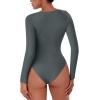 imageREORIA Womens Long Sleeve Bodysuits Fall Basic Round Neck Lightweight Double Lined Layering Slim Body Suit TopsDark Grey
