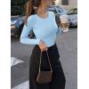 imageREORIA Womens Long Sleeve Bodysuits Fall Basic Round Neck Lightweight Double Lined Layering Slim Body Suit TopsHaze Blue
