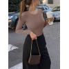 imageREORIA Womens Long Sleeve Bodysuits Fall Basic Round Neck Lightweight Double Lined Layering Slim Body Suit TopsLight Coffee