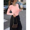 imageREORIA Womens Long Sleeve Bodysuits Fall Basic Round Neck Lightweight Double Lined Layering Slim Body Suit TopsLight Pink