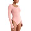 imageREORIA Womens Long Sleeve Bodysuits Fall Basic Round Neck Lightweight Double Lined Layering Slim Body Suit TopsLight Pink