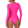 imageREORIA Womens Long Sleeve Bodysuits Fall Basic Round Neck Lightweight Double Lined Layering Slim Body Suit TopsNeon Rose Red