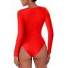 imageREORIA Womens Long Sleeve Bodysuits Fall Basic Round Neck Lightweight Double Lined Layering Slim Body Suit TopsRed
