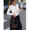 imageREORIA Womens Long Sleeve Bodysuits Fall Basic Round Neck Lightweight Double Lined Layering Slim Body Suit TopsWhite