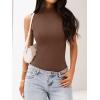 imageREORIA Womens Sexy High Neck Sleeveless Bodysuit Mock Turtleneck Basic Tank Tops Going OutCoffee