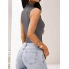 imageREORIA Womens Sexy High Neck Sleeveless Bodysuit Mock Turtleneck Basic Tank Tops Going OutDeep Grey