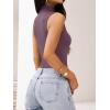 imageREORIA Womens Sexy High Neck Sleeveless Bodysuit Mock Turtleneck Basic Tank Tops Going OutGrey Purple