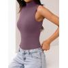 imageREORIA Womens Sexy High Neck Sleeveless Bodysuit Mock Turtleneck Basic Tank Tops Going OutGrey Purple