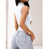 imageREORIA Womens Sexy High Neck Sleeveless Bodysuit Mock Turtleneck Basic Tank Tops Going OutWhite