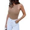 imageREORIA Butsmooth Womens Basic Sexy Sleeveless Racer Back Halter Neck Bodysuit Tank TopsKhaki