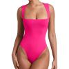 imageREORIA Butsmooth Womens Sexy Sleeveless Square Neck Double Lined Basic Bodysuit Tank TopsNeon Rose Red