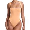 imageREORIA Butsmooth Womens Sexy Sleeveless Square Neck Double Lined Basic Bodysuit Tank TopsPeach Fuzz