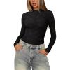 imageREORIA Womens Lace Crew Neck Bodysuits Long Sleeve Double Lined Going Out Fashion Tops 2024 TrendyBlack