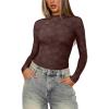 imageREORIA Womens Lace Crew Neck Bodysuits Long Sleeve Double Lined Going Out Fashion Tops 2024 TrendyCoffee
