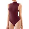 imageREORIA Womens Sexy High Neck Sleeveless Bodysuit Mock Turtleneck Basic Tank Tops Going OutBurdundy