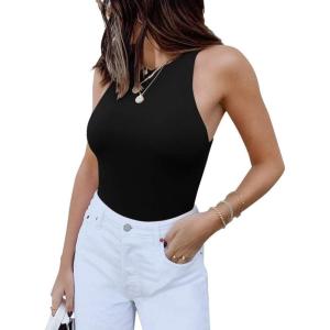 imageREORIA Butsmooth Womens Basic Sexy Sleeveless Racer Back Halter Neck Bodysuit Tank TopsBlack