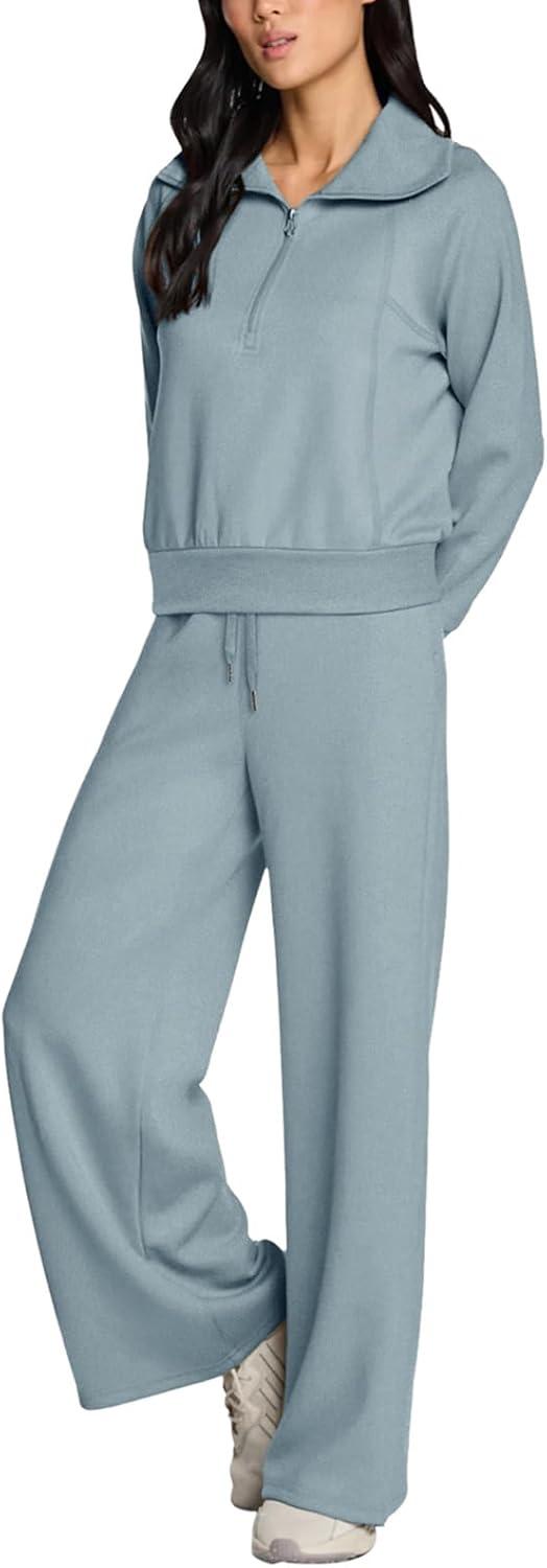 imageREORIA Women 2 Piece Outfits Fall Sweatsuit Oversized Sweatshirt Sweatpants Tracksuit Sweat Lounge Basic Matching Set 2024Acid Blue