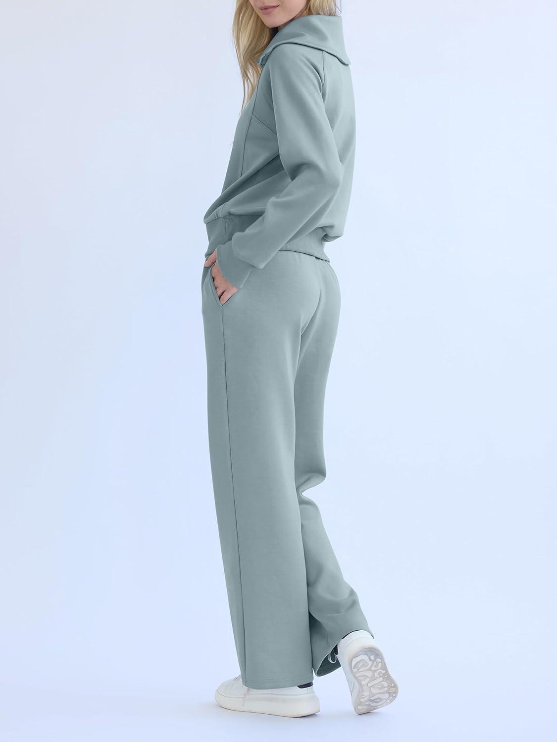 imageREORIA Women 2 Piece Outfits Fall Sweatsuit Oversized Sweatshirt Sweatpants Tracksuit Sweat Lounge Basic Matching Set 2024Acid Blue