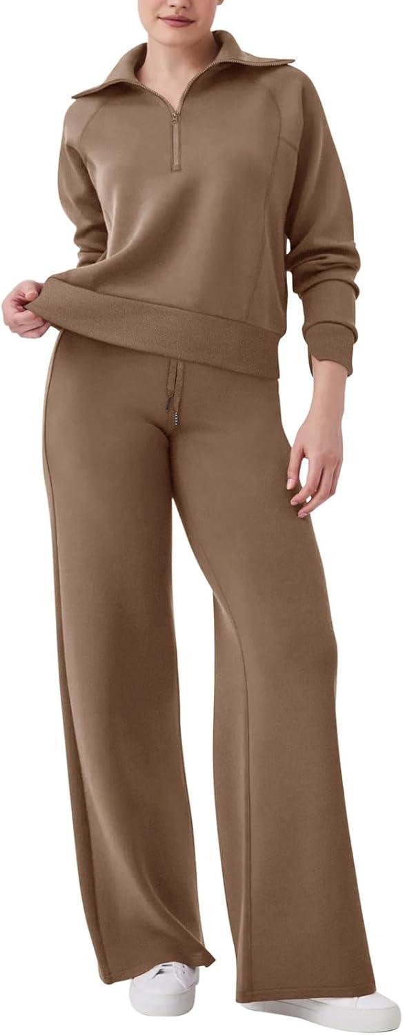 imageREORIA Women 2 Piece Outfits Fall Sweatsuit Oversized Sweatshirt Sweatpants Tracksuit Sweat Lounge Basic Matching Set 2024Coffee