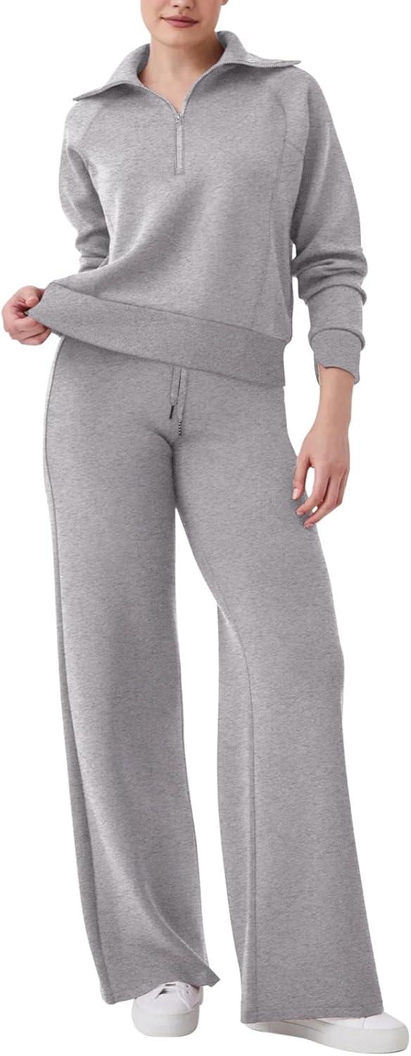 imageREORIA Women 2 Piece Outfits Fall Sweatsuit Oversized Sweatshirt Sweatpants Tracksuit Sweat Lounge Basic Matching Set 2024Grey