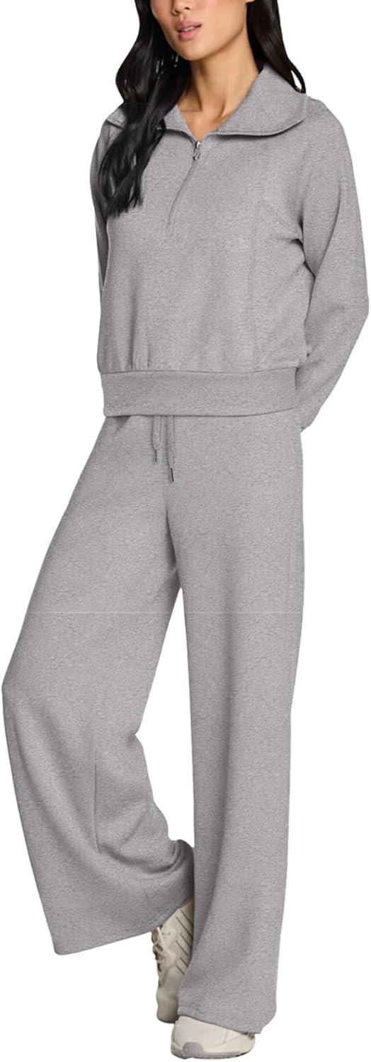 imageREORIA Women 2 Piece Outfits Fall Sweatsuit Oversized Sweatshirt Sweatpants Tracksuit Sweat Lounge Basic Matching Set 2024Grey
