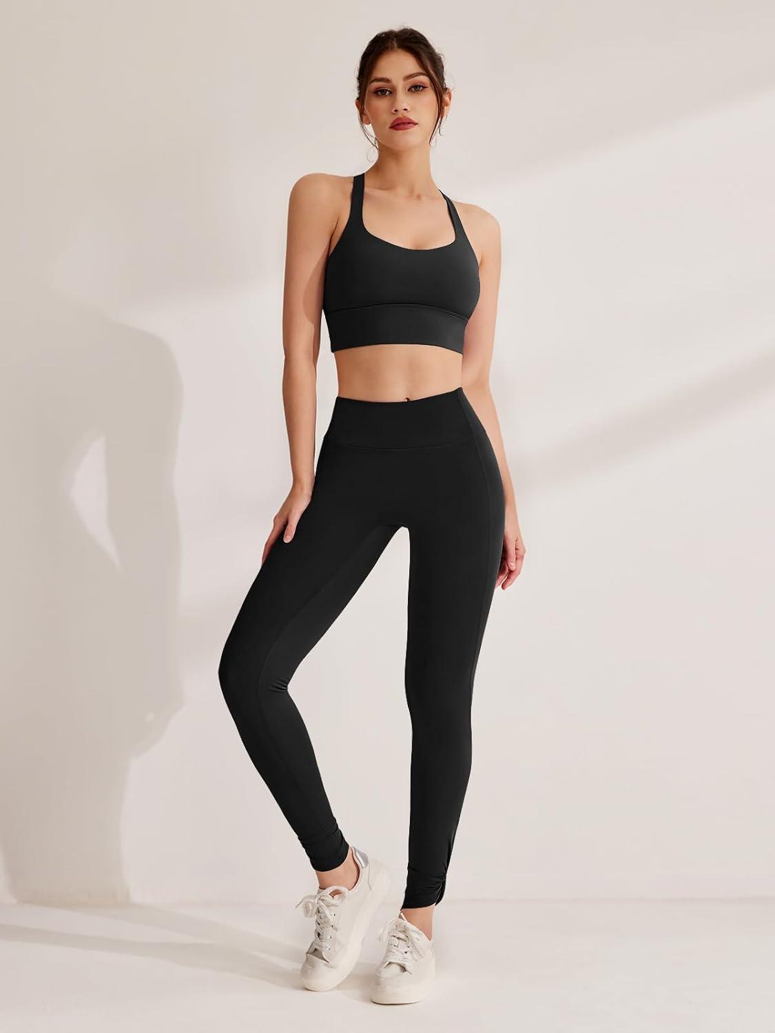 imageREORIA Womens Fashion Trendy Ankle Twist Knot Full Length Yoga Pants Stretchy Workout Lounge Legging 28Black
