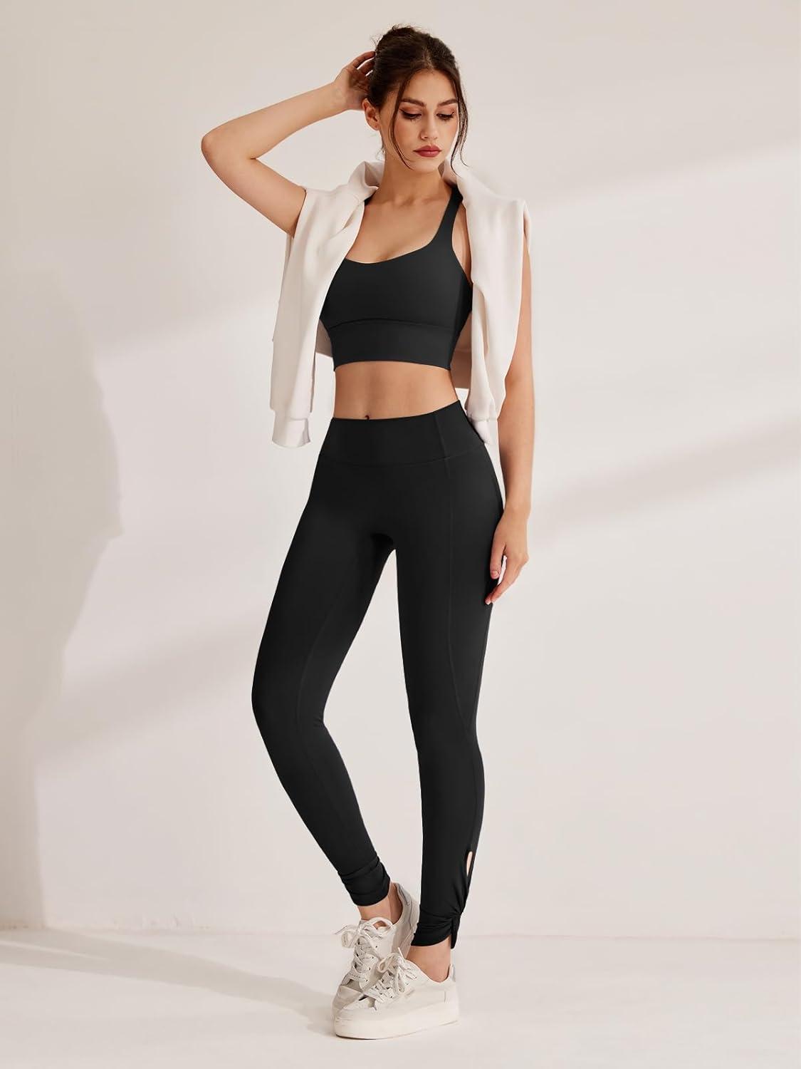 imageREORIA Womens Fashion Trendy Ankle Twist Knot Full Length Yoga Pants Stretchy Workout Lounge Legging 28Black