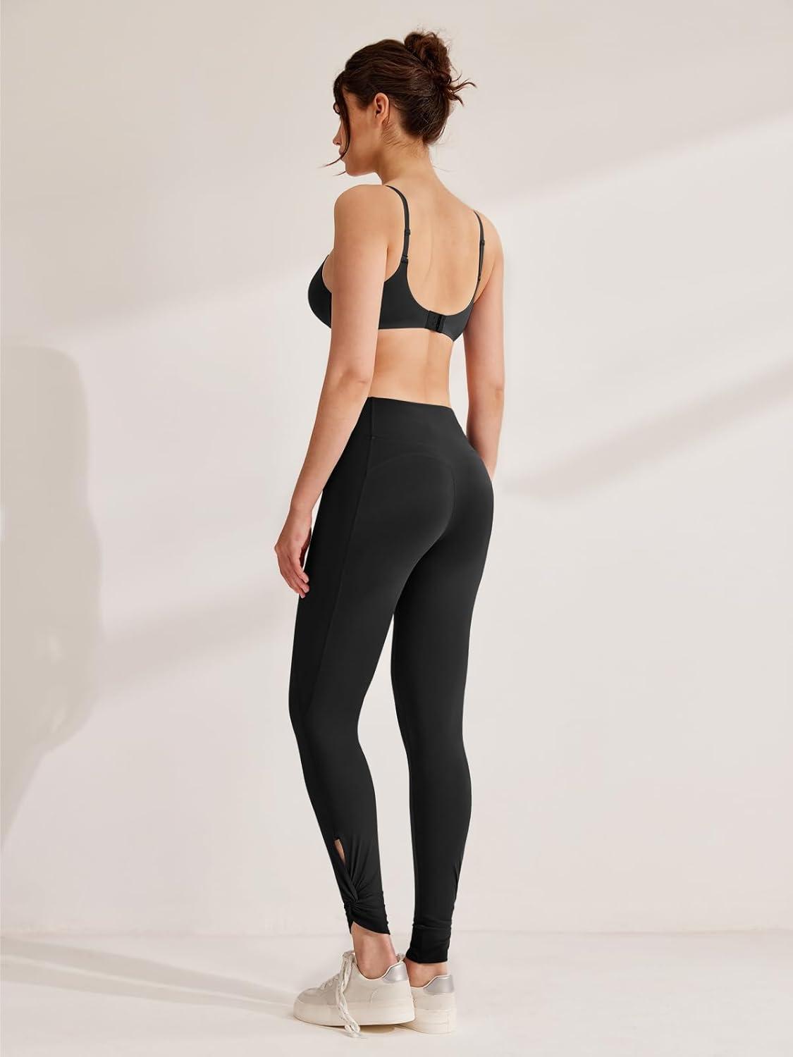 imageREORIA Womens Fashion Trendy Ankle Twist Knot Full Length Yoga Pants Stretchy Workout Lounge Legging 28Black