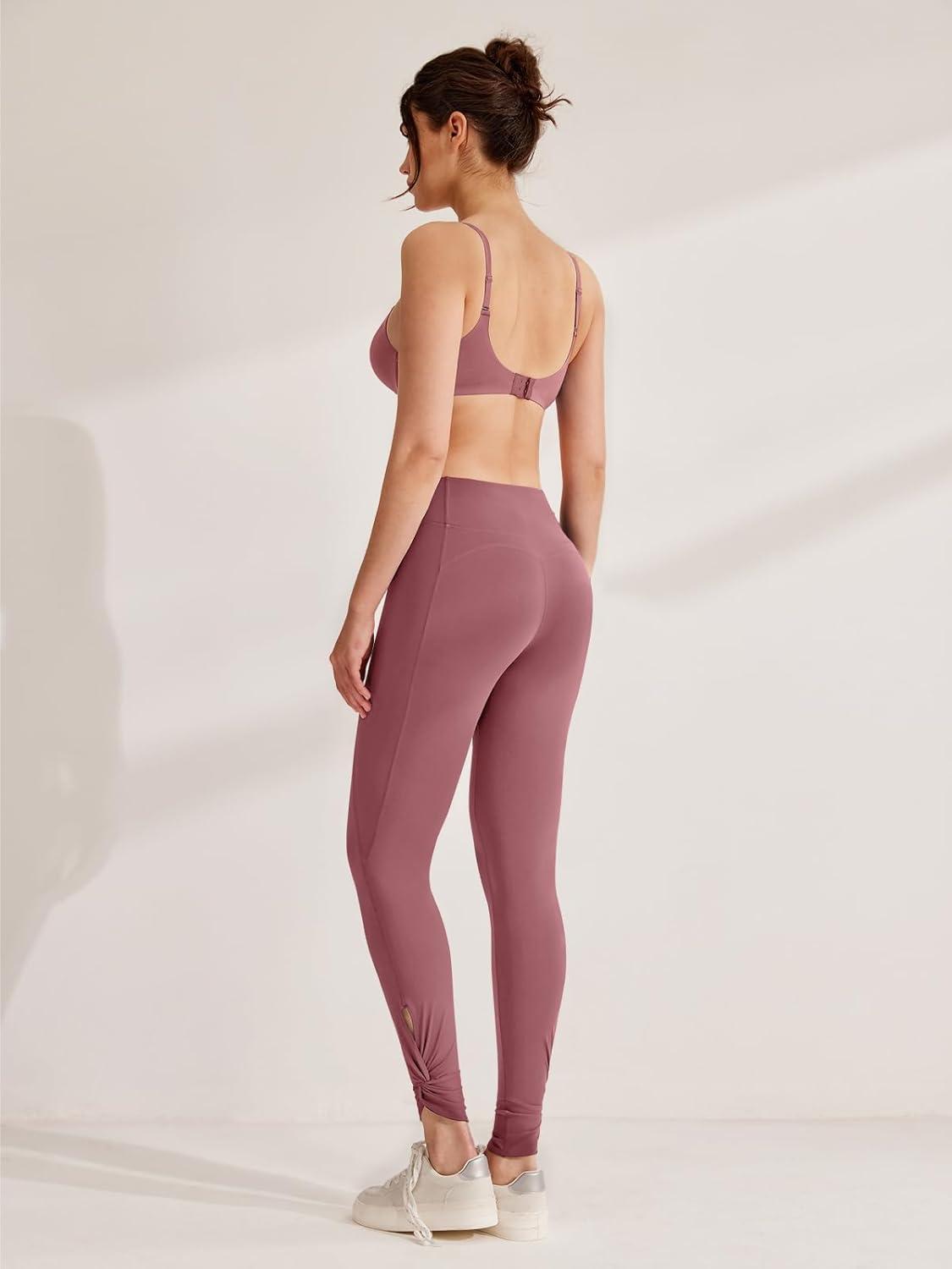 imageREORIA Womens Fashion Trendy Ankle Twist Knot Full Length Yoga Pants Stretchy Workout Lounge Legging 28Red Bean Paste