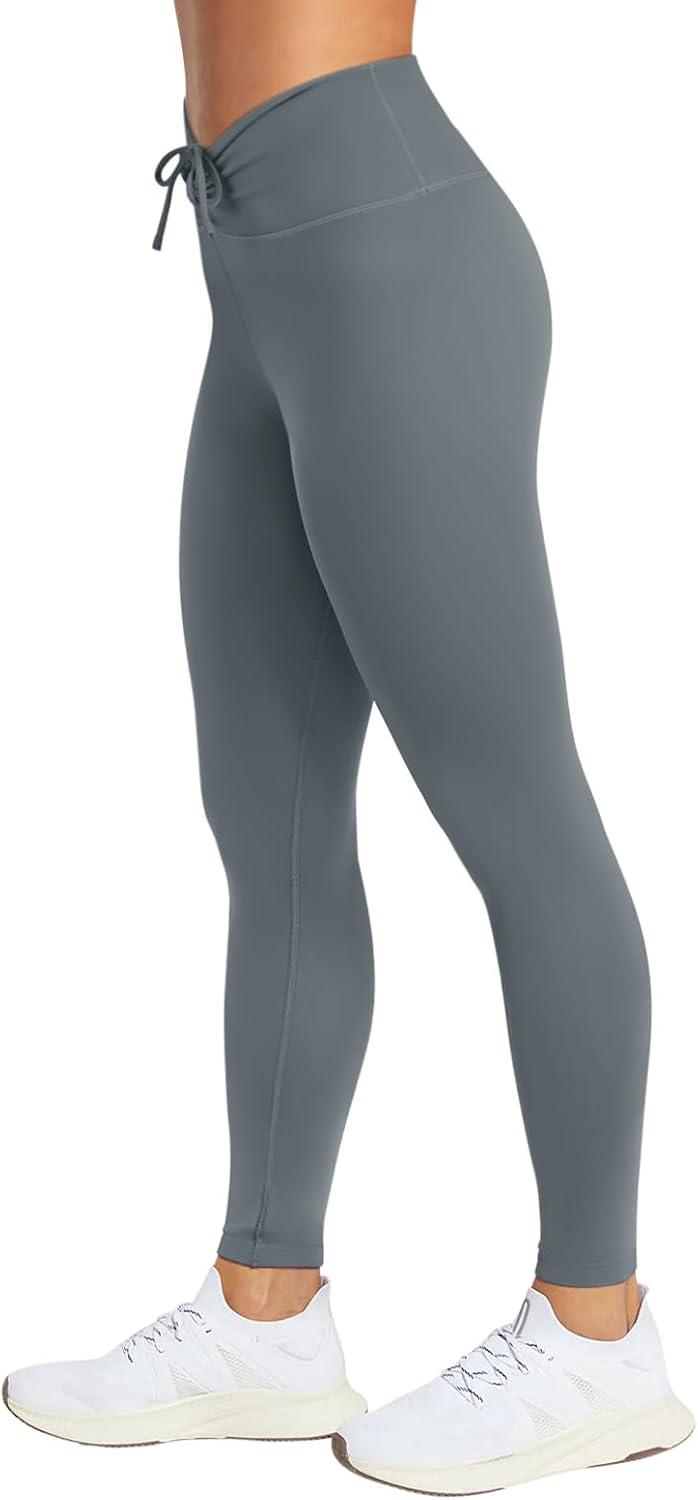 imageREORIA Womens HighWaisted with Adjustable Drawstring Full Length Trendy Yoga Pants Stretchy Workout Lounge Legging 28Smoke Blue