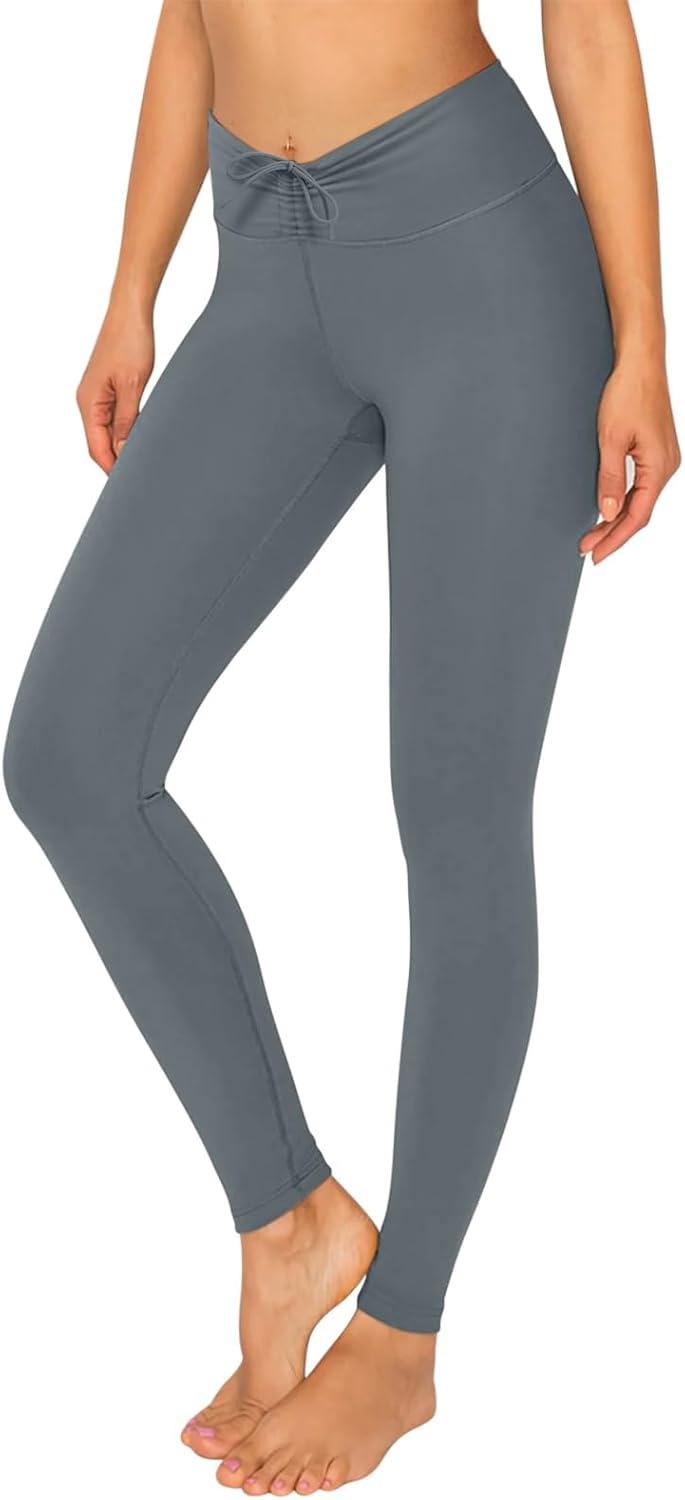 imageREORIA Womens HighWaisted with Adjustable Drawstring Full Length Trendy Yoga Pants Stretchy Workout Lounge Legging 28Smoke Blue