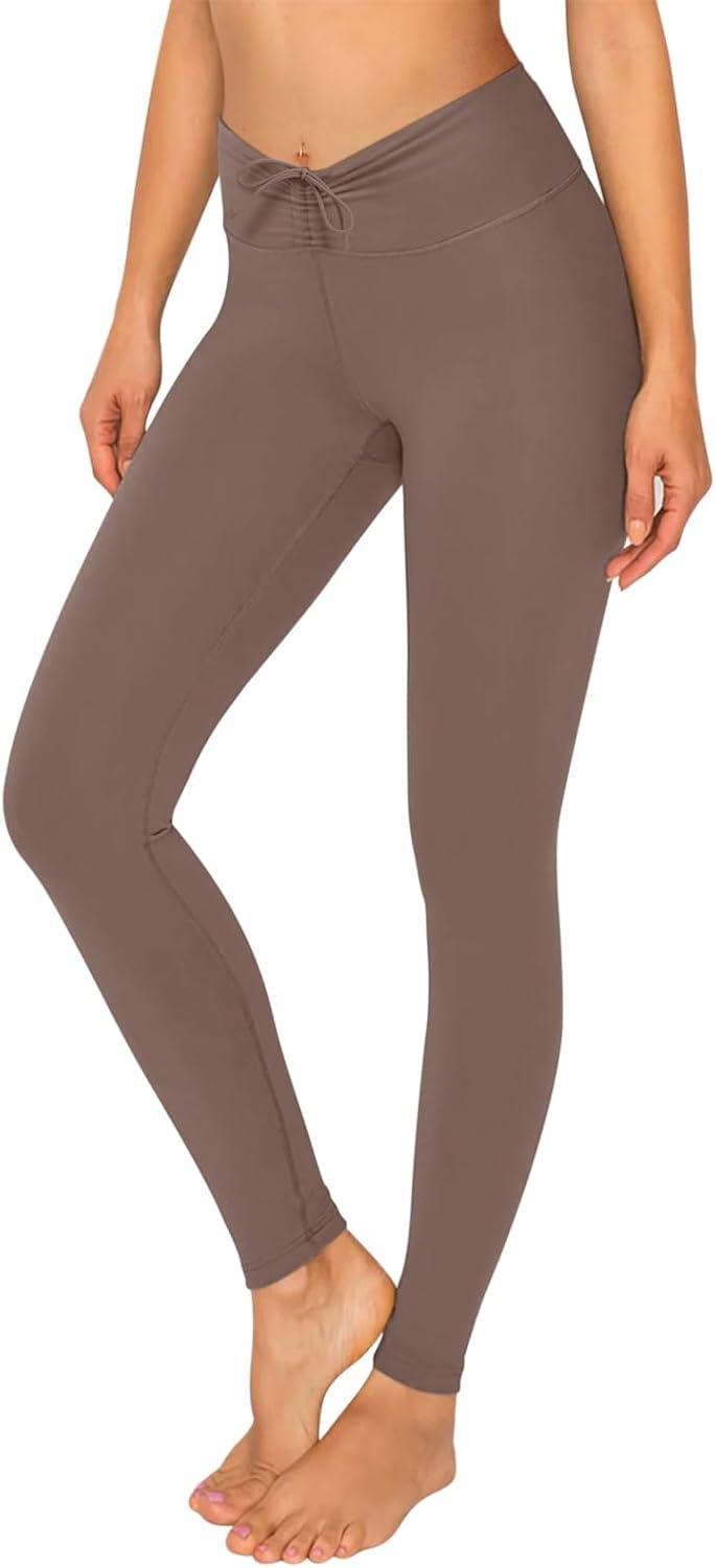 imageREORIA Womens HighWaisted with Adjustable Drawstring Full Length Trendy Yoga Pants Stretchy Workout Lounge Legging 28Taupe