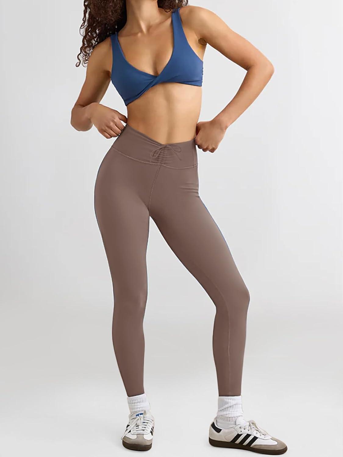 imageREORIA Womens HighWaisted with Adjustable Drawstring Full Length Trendy Yoga Pants Stretchy Workout Lounge Legging 28Taupe