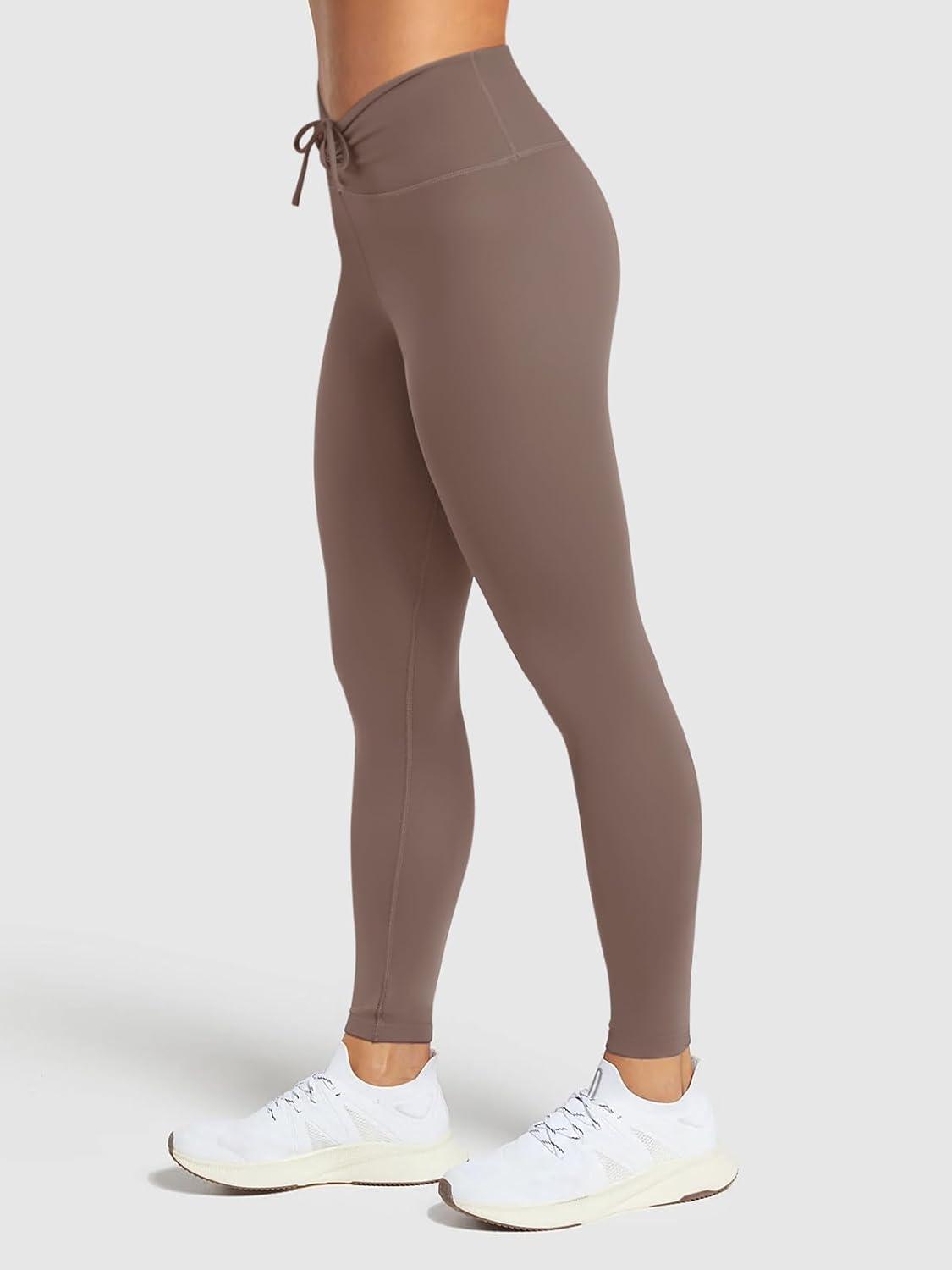 imageREORIA Womens HighWaisted with Adjustable Drawstring Full Length Trendy Yoga Pants Stretchy Workout Lounge Legging 28Taupe