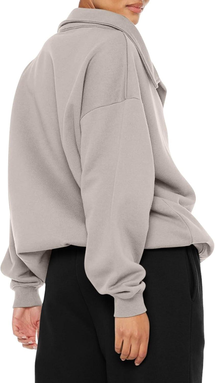 imageREORIA Womens Oversized Sweatshirts Fleece V Neck Pullover Tops Casual Comfy Fall Trendy Clothes 2024Apricot