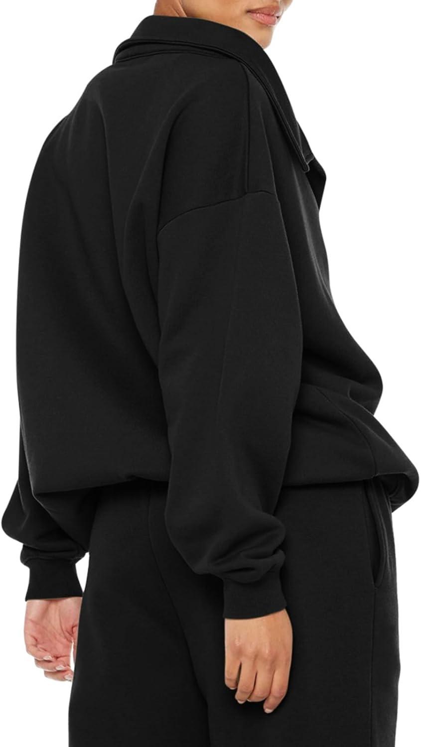 imageREORIA Womens Oversized Sweatshirts Fleece V Neck Pullover Tops Casual Comfy Fall Trendy Clothes 2024Black