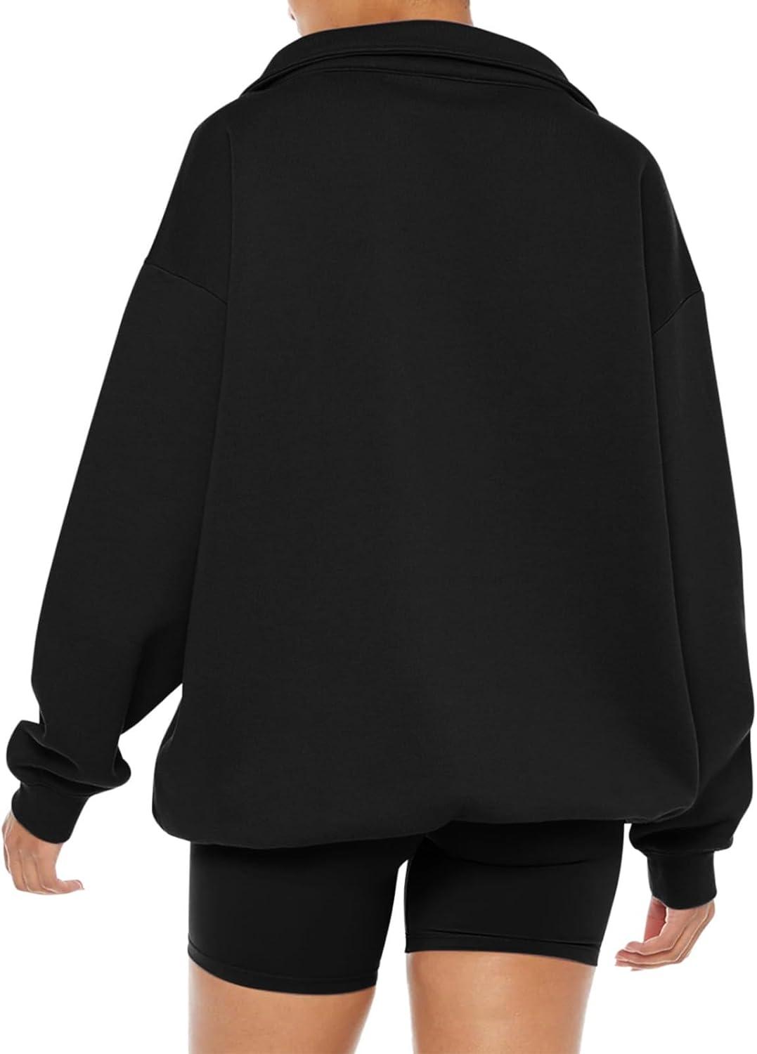 imageREORIA Womens Oversized Sweatshirts Fleece V Neck Pullover Tops Casual Comfy Fall Trendy Clothes 2024Black